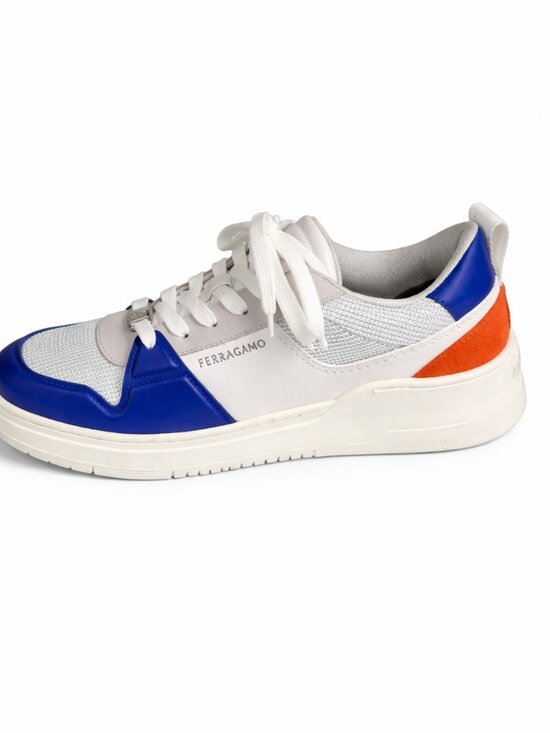 Salvatore Ferragamo Achille Panelled Sneakers Mens 7.5 White Blue Orange main image 5